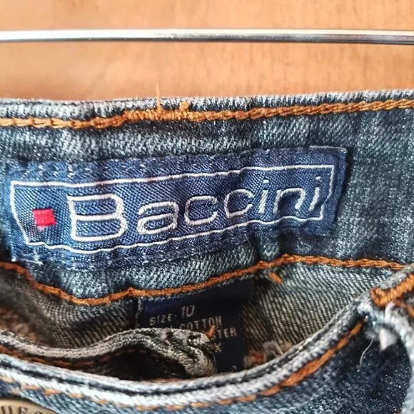 Baccini Denim Skirt Womens Size 10 Blue Stretch Jean Skirt Ruffle Hem Knee Lengt - Picture 4 of 4